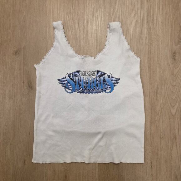 Vintage CMJ White Motorcycle Ride With Pride Y2K Lace Trim Tank Size Medium - Picture 6 of 6